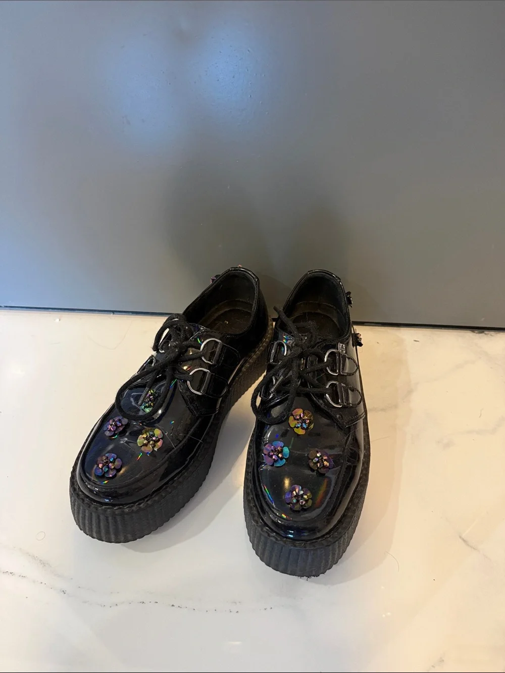TUK platform creepers with black flower detailing